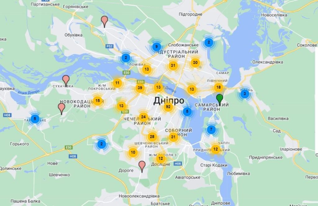Карта Дніпра: місто, райони та укриття-2